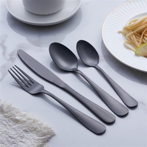 Matte Black Silverware Set,24-Piece StainlessSteel Satin Finish Flatware Cutlery - Picture 2 of 8
